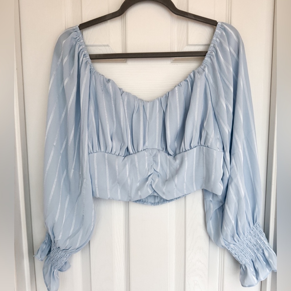 Plus size Blue Crop Top Bubble sleeves